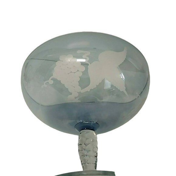 Dish Deep Compote Etched with Grapes on Twisted Stem - Picture 4 of 7